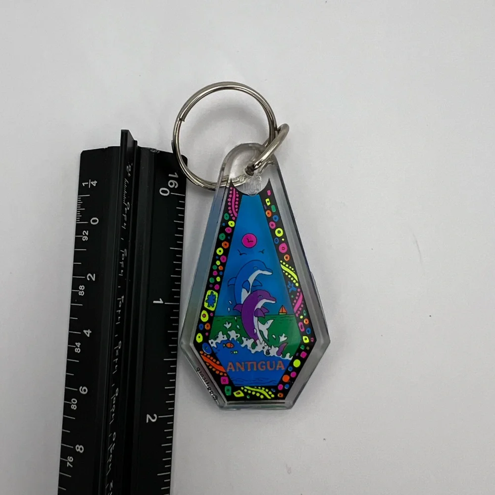 Vintage Antigua Dolphins Key Ring Vintage Acrylic Double sided